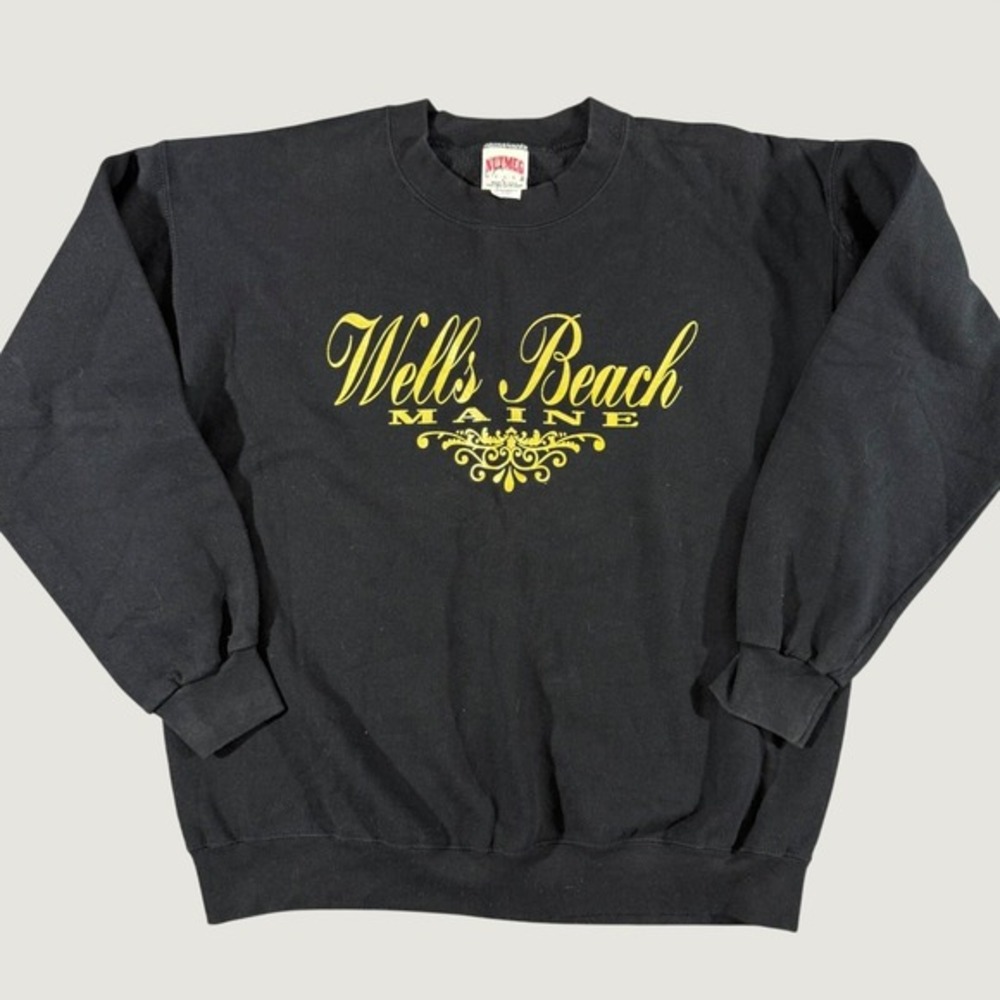Nutmeg Mills Wells Beach Maine Black Crewneck Sweatshirt Mens Large‎